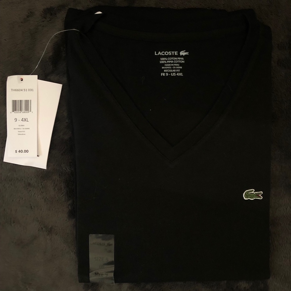4XL BRAND NEW LACOSTE SHORT-SLEVE SHIRT W/ V-NECK
